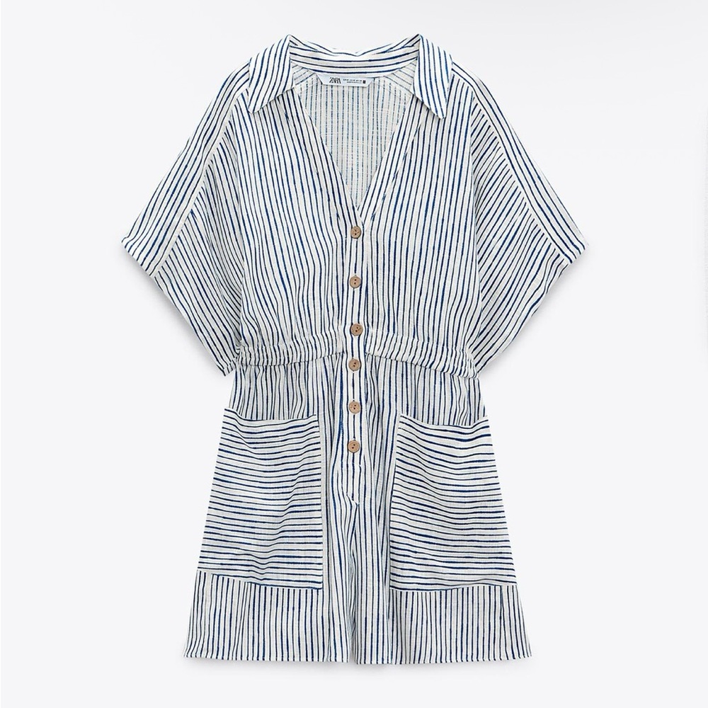 Zara Blue and White Striped Jumpsuit